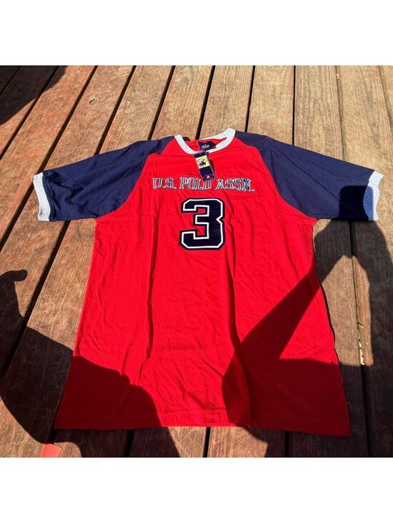 U.S. Polo Assn. Other - U.S. Polo Assn. Mens Red & Navy Colorblock T-Shirt Large Cotton Casual Raglan Te
